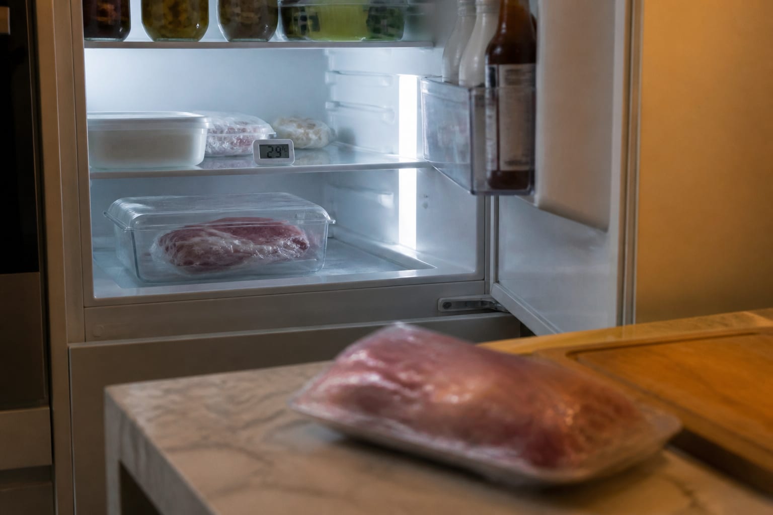 Dezghețarea cărnii la temperatura camerei crește riscul de toxiinfecție alimentară