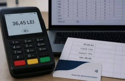 Valoarea netă a unui tichet de masă maxim de 45 de lei ajunge la 36,45 lei pe zi în anul 2026